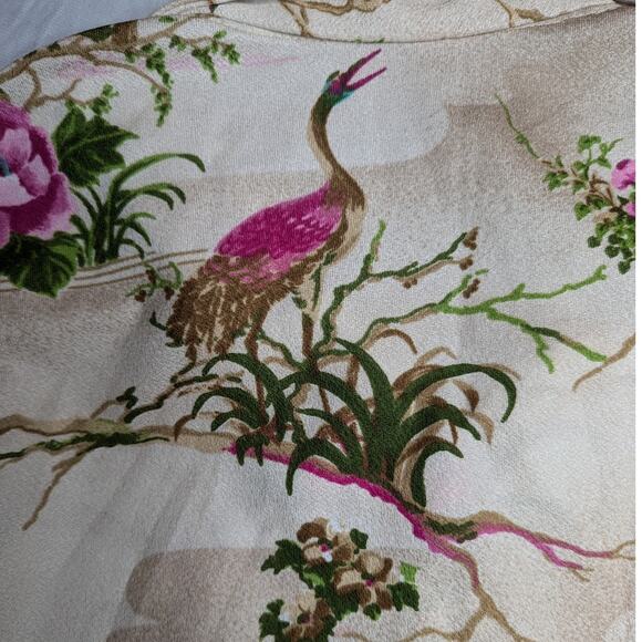 Vtg 1970s Georgee Originals Ivory Crane Branch Print Polyester Button Up Top L - Picture 3 of 4